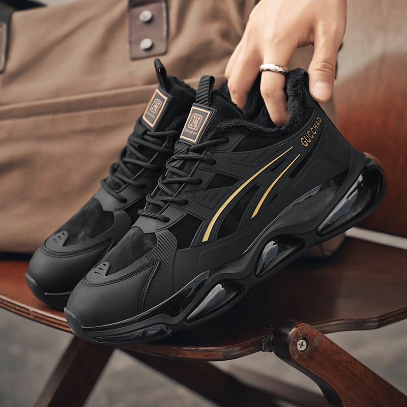 Winter male large size Internet celebrity fleece thickened fur integrated non-slip middle help sports tide shoes cotton shoes snow cotton boots