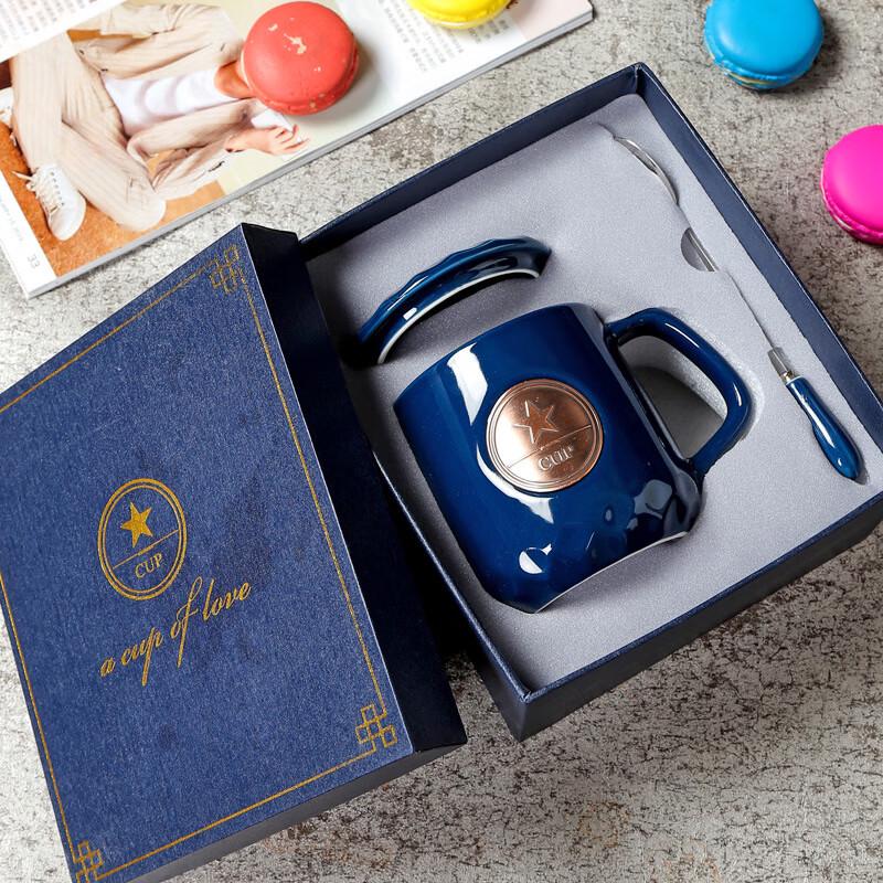 Nordic Ceramic Mug with Bronze Accent Glossy with Lid & Spoon, Gift Boxed