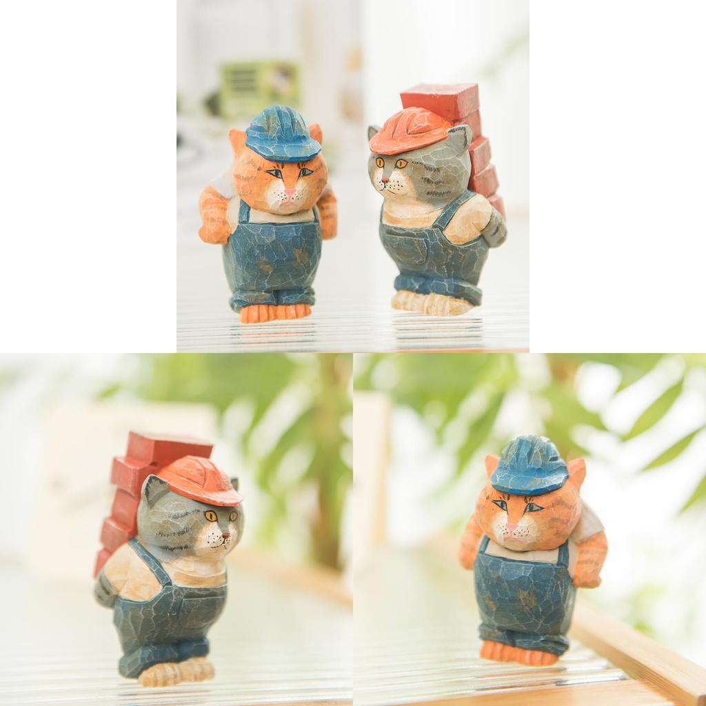Cat Sculpture Handcrafted Wooden Figurine Decorative Home Office Accessory
