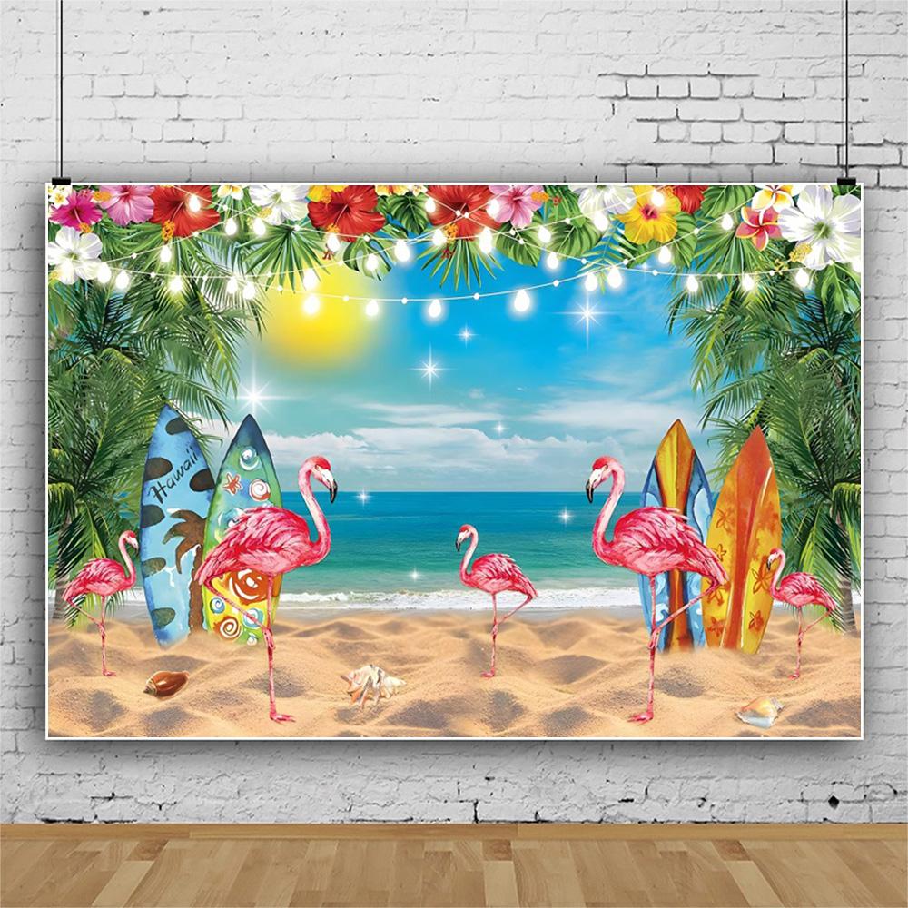 Summer Hawaii Beach Backdrop Tropical Flowers Aloha Luau Sea Surfboard Holiday Party Birthday Photography Background Decor Props