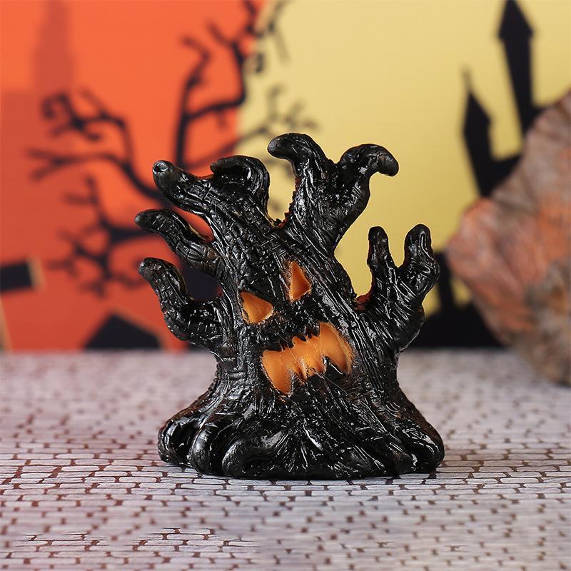 .1Pc Halloween Lighted Spooky Tree Decor Warm LED Glow Resin Build For Halloween Party Tabletop Haunted House Decor