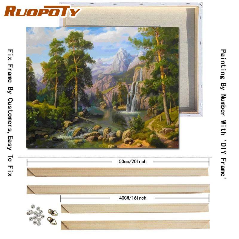 

Ruopoty Mountain River Diy Набор для рисования по номерам Современное настенное искусство Пейзаж Акриловая краска для домашнего декора 40x50 см с рамкой DIY