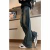 Trendy versatile ruffian handsome design deconstruction splicing jeans men's American high street straight loose wide-leg boys pants