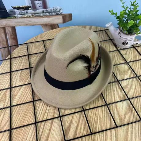 New color feather small top hat men's and women's fashion felt hat all match gentleman hat retro jazz hat