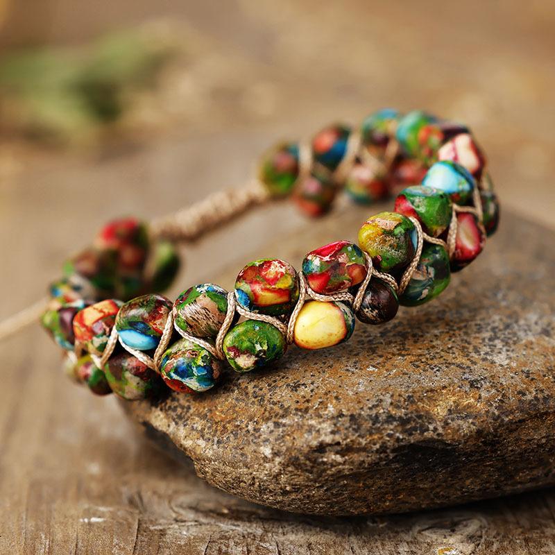 Natural Stone Emperor Stone Beaded Handwoven Friendship Lover Bracelet Bohemian Bracelet Jewelry
