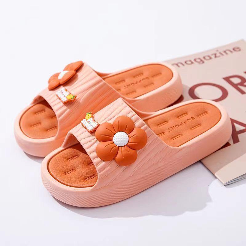 Letní dámské vnitřní a venkovní silné protiskluzové měkké podrážky volnočasové květinové koupelnové pantofle stánek rodič-dítě