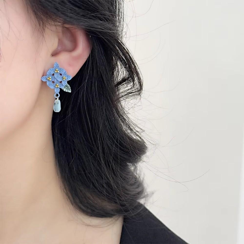 Blue Color Orchid Earrings Sweet Flower Earrings Ethnic Style Girl Ear Jewelry Gift