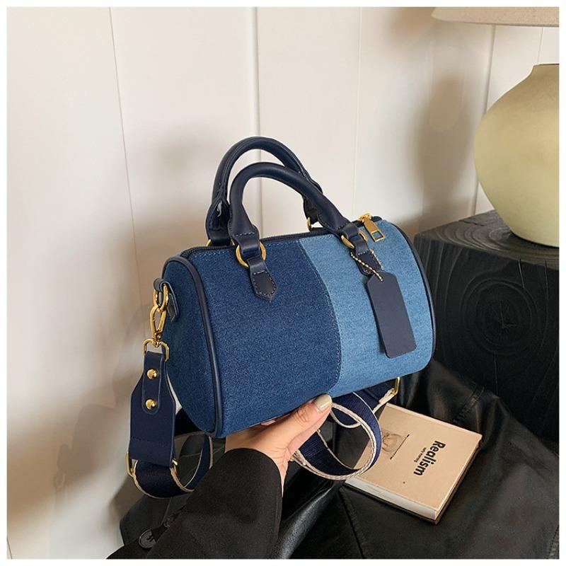 

Patchwork Colorblock Mini Handbags For Women Denim Shoulder Cross Body Bags Casual Street Small Boston Bag Designer Purses 20x14x6cm