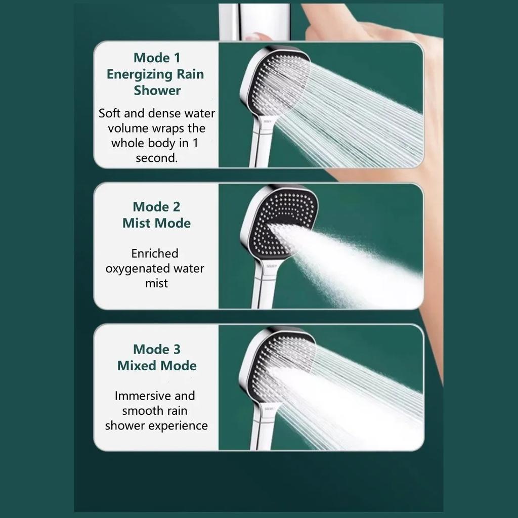 Square 3 Modes Large Panel Shower Head High Pressure Thickened Dropresistant Rainfall Showerhead Bathroom Filter Shower Mixer