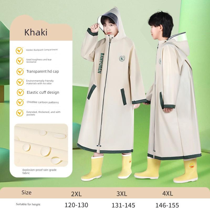 Children's Raincoat for Primary School Students, Boys and Girls, Full-Body Rainproof and Waterproof Poncho for School, Suitable for Older Children