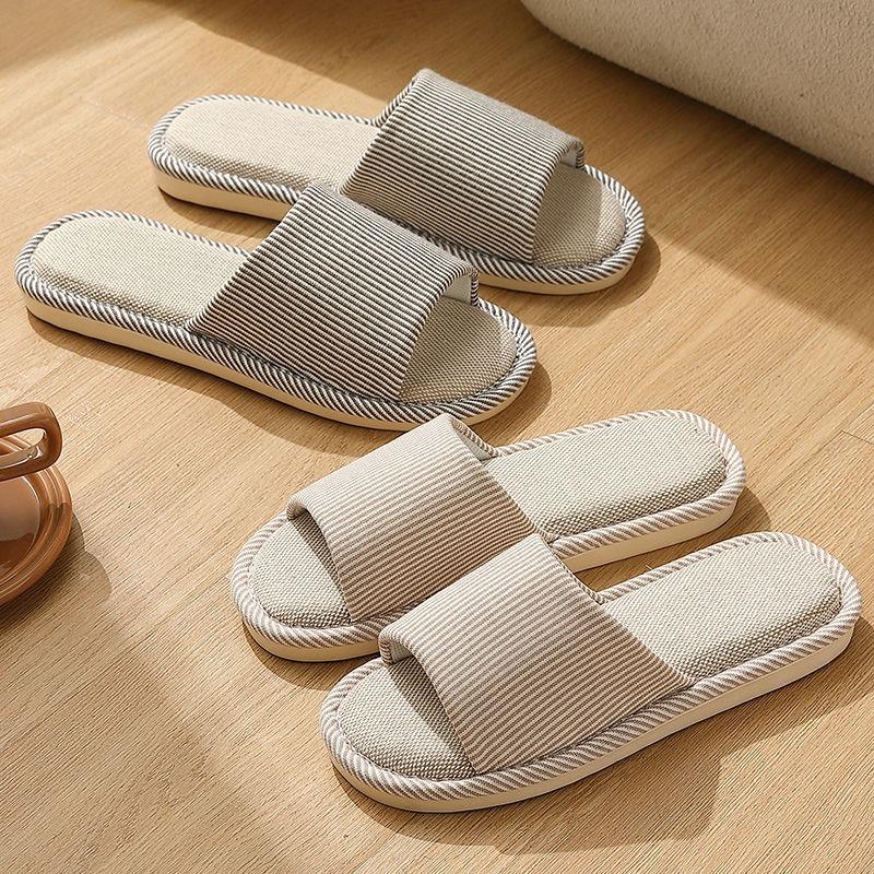 Lněné pantofle dámské savé prodyšné jarní a podzimní letní domácí tiché protiskluzové pro čtyři roční období domácí bavlněné a lněné pantofle pánské