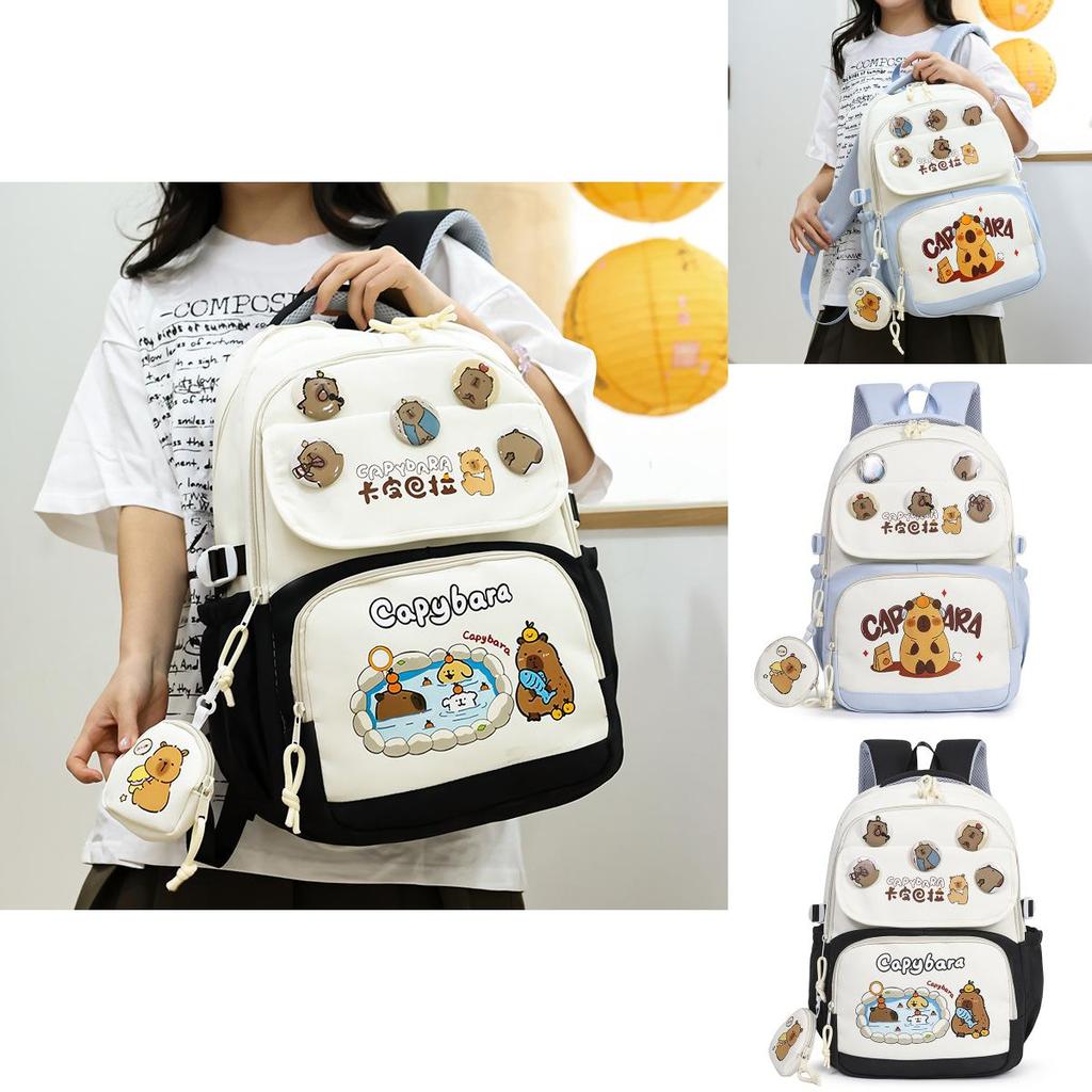 Cartoon Capybara Student Backpack For Middle School With Lightweight Oxford Fabric And Comfort Fit