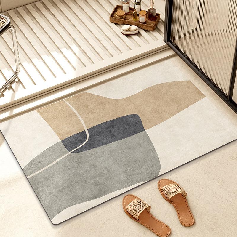 Diatom Mud Bathroom Mat Minimalist Abstract Geometric Pattern Quick Dry Absorbent Non Slip Toilet Door Mat for Home Decor