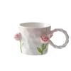 Tulip Hand-Painted Rose Cup Three-Dimensional Floating Flower Feeling Girlfriend Mug Ceramic Cup Souvenir Relief