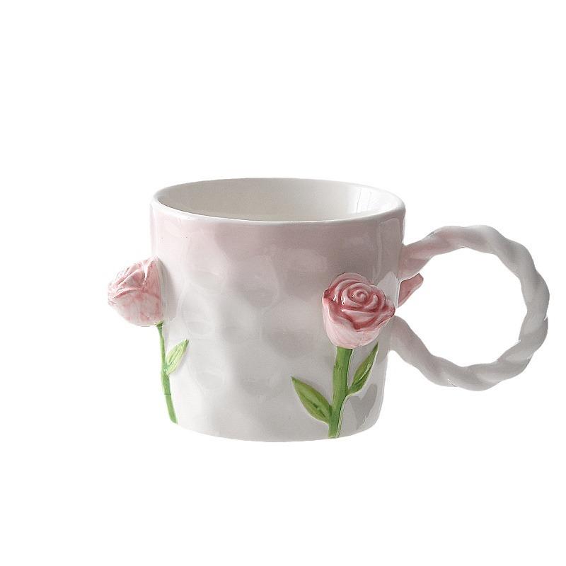 Tulip Hand-Painted Rose Cup Three-Dimensional Floating Flower Feeling Girlfriend Mug Ceramic Cup Souvenir Relief