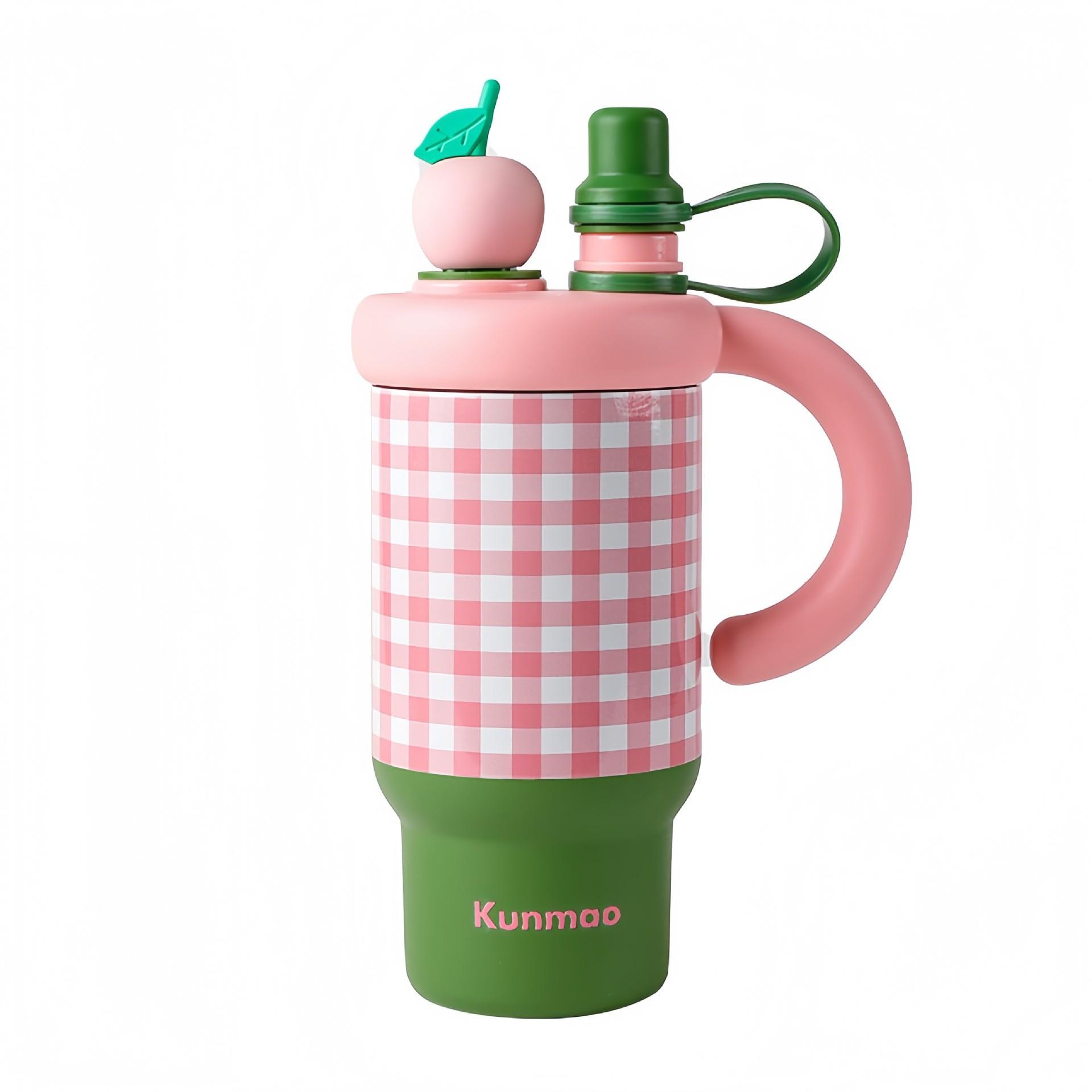 

New Coffee Cup for Girls High Appearance Level Checkered InS-style Straw Cup Stainless Steel Portable Handle Insulated Cup 800ml зелёный