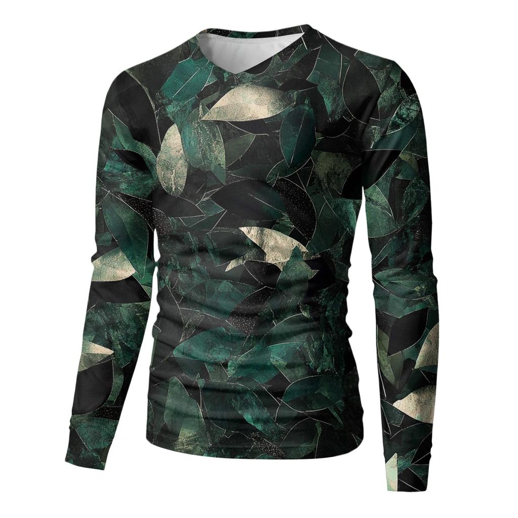 Herren V-Ausschnitt Lässig Mode Bedrucktes Langarm T-Shirt Top