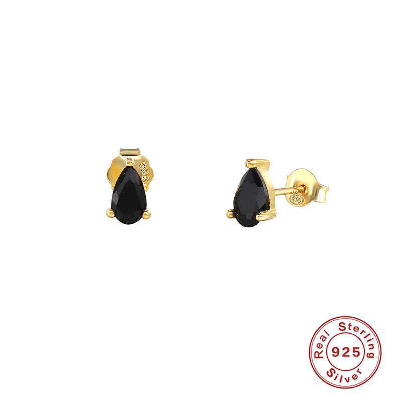 Simple Color Diamond-Set Temperament Commuter Water Drop Ins Wind S925 Sterling Silver Office Worker Stud Earrings