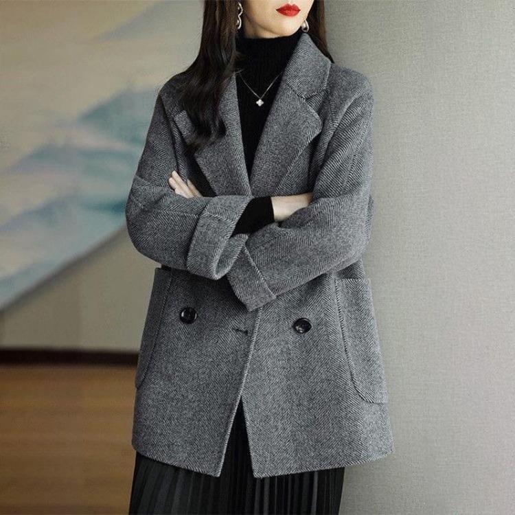 2024 Fashionable Herringbone Wool Coat Autumn Winter Versatile Slim Loose Timeless