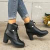 Fashion New Spring Autum Women Pumps Boots Brown Black Lace-up Casual Ladies Shoes PU High Heels Short Botas Roman Style Botines Mujer