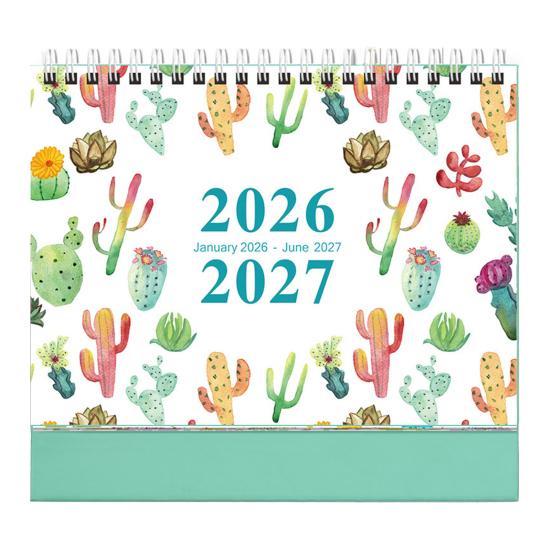 

2026-2027 Цветочный настольный календарь на спирали с января по июнь 18 месяцев Ежемесячный планировщик расписания Дом Офис Кактус Настольный перекидной календарь B