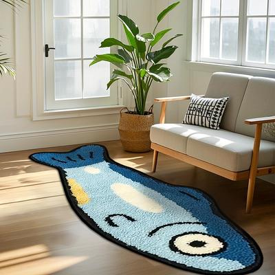 1pc Blue Little Fish Pattern Home Decor Mat, High-Quality Plush Soft Bedroom Bedside Mat, Fluffy Comfortable Living Room Corridor Decorative Mat