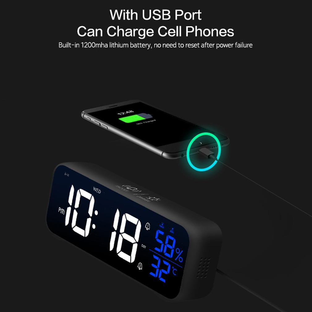 Sveglia Digitale LED Musicale Controllo Vocale Display Temperatura Umidità Orologi da Tavolo Decorazione da Tavolo per la Casa Integrato 1200mAh