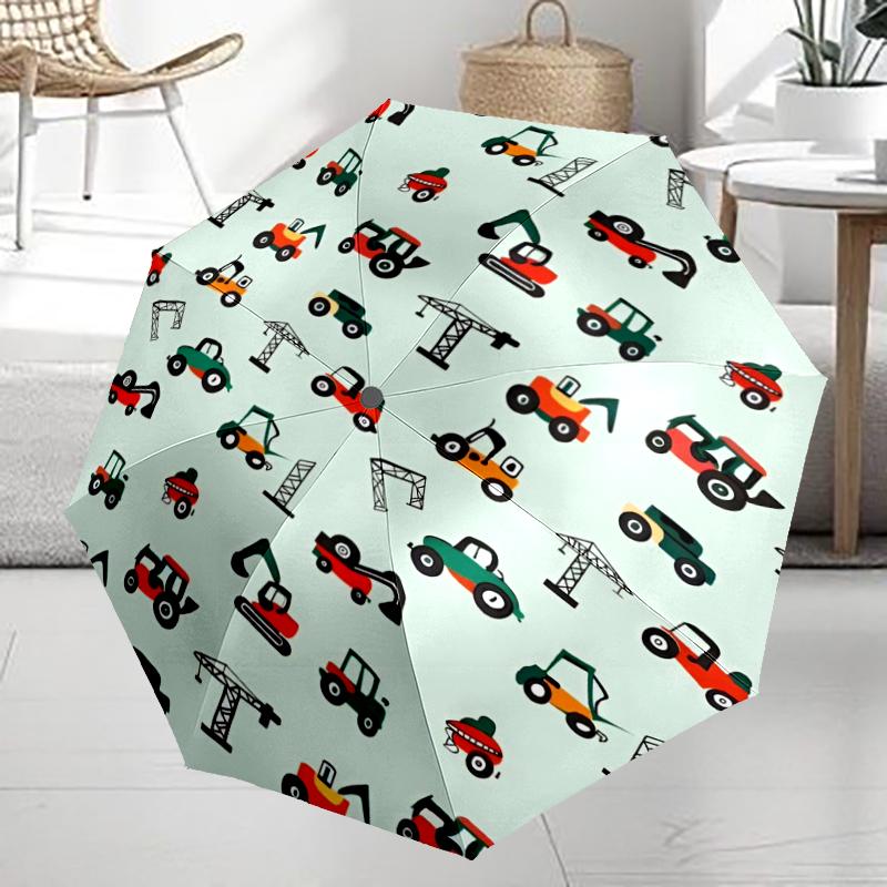 Excavator Theme Automatic Umbrella, Lightweight & Portable, 8 Rib, Perfect for Outdoor Travel, Birthdays, Christmas, Gifts.