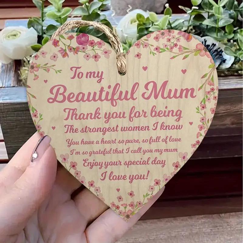 Wooden Heart Hanging Sign Birthday Mothers Day Gifts Thank You Gift For Mom Home Door Decorative Ornaments Pendant