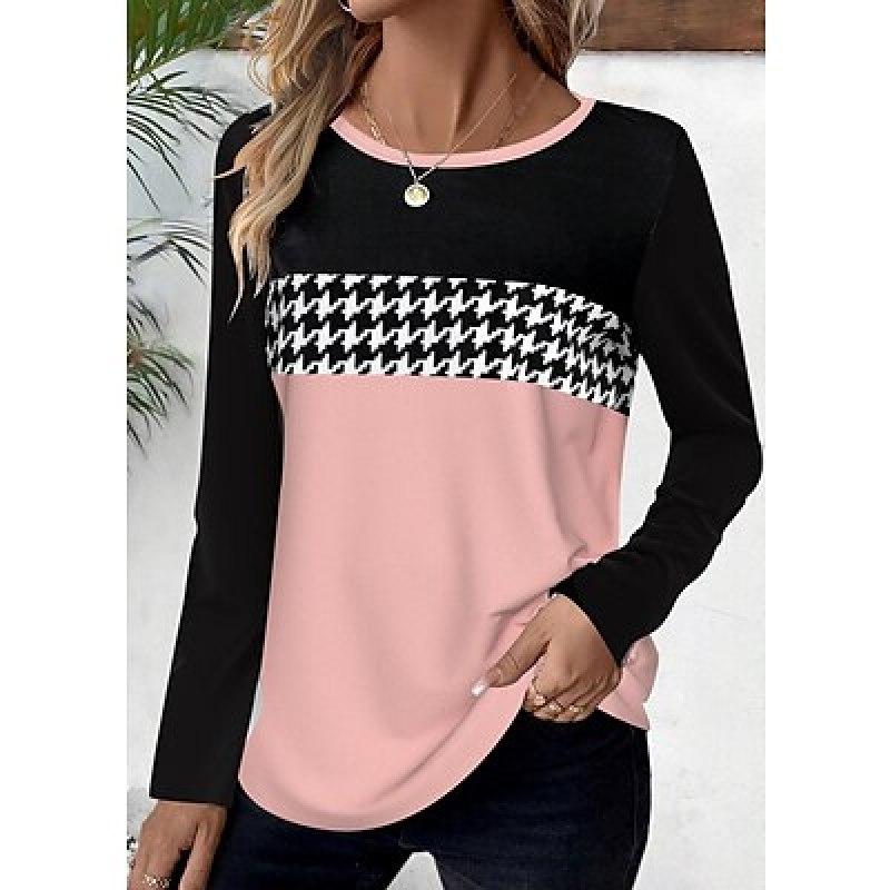 

Жен. Футболка Футболка Графика Контрастных цветов Повседневные Выходные Розовый Красный Синий С принтом Длинный рукав Мода Круглый вырез Обычный крой Весна & осень 6XL