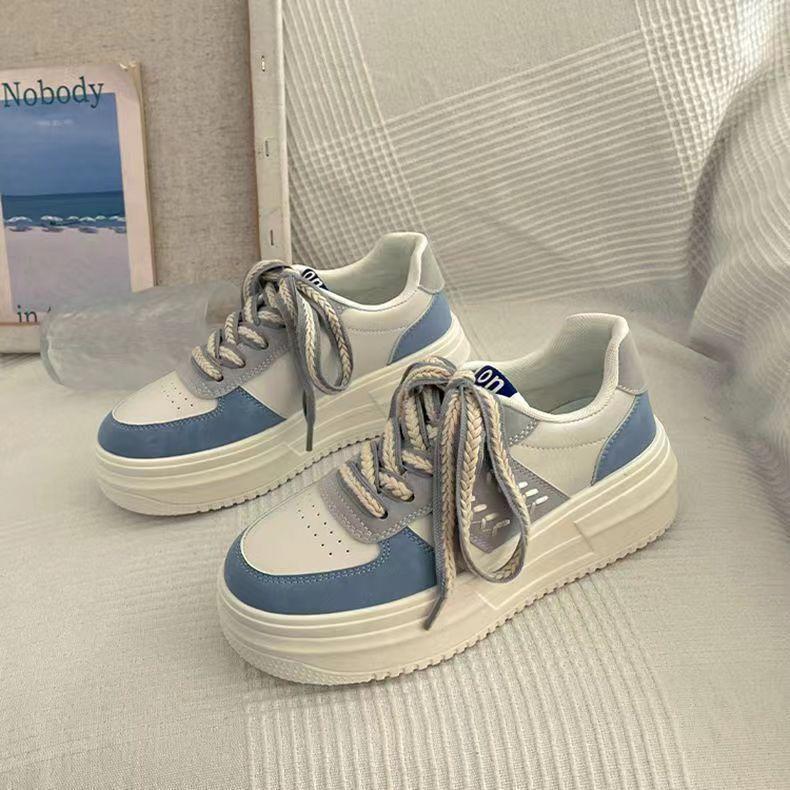 White Shoes for Women In Spring and Autumn Breathable Korean Version Versatile Casual Sports, Thick Sole Height Increasing Board Shoes Trendy