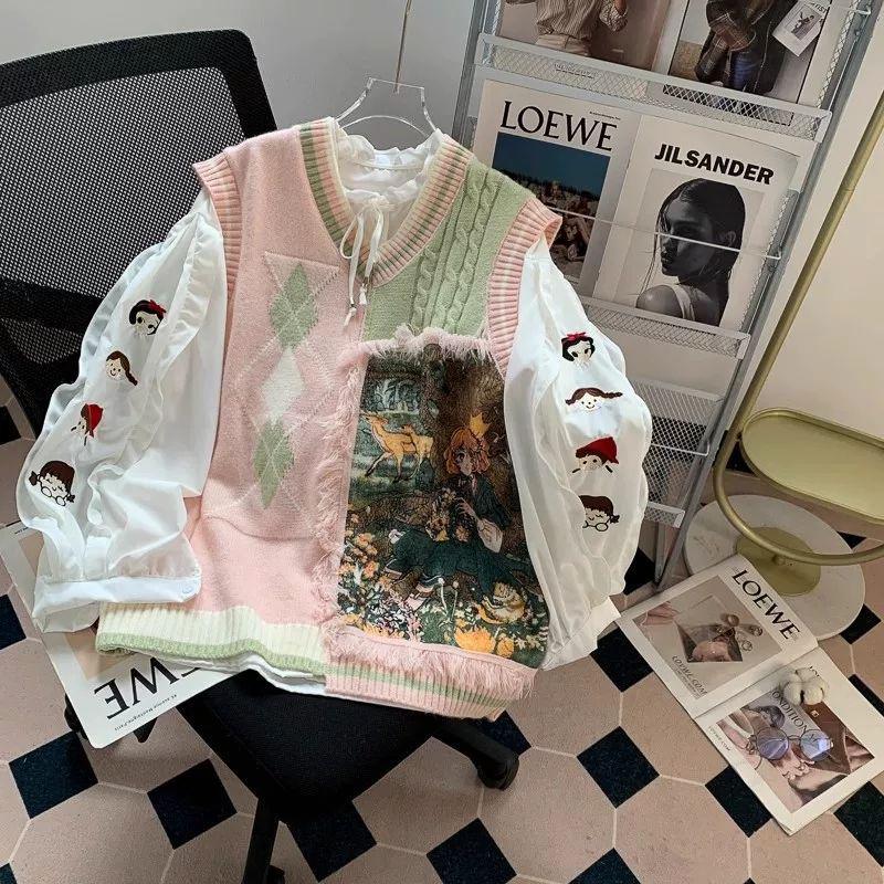 2025 Girls' Knitted Vest & Shirt Two-Piece Set - Stylish Spring/Autumn Fashion