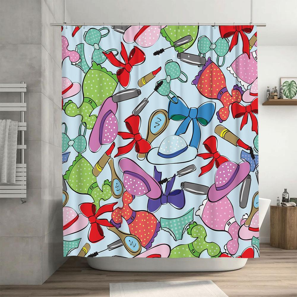 Bathroom Decor Shower Curtain with Cute Girls' Accessories Fashion Print In Multiple Colors for Home Decoration