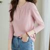 Spring and Autumn Solid Color T-shirt for Women's Autumn Style Long Sleeve Base Thin Velvet Slim Fit V-neck Top