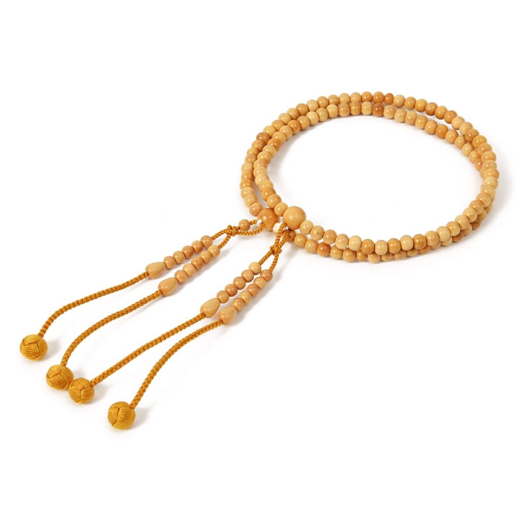 Prayer beads Shingon sect Shakuni Rikyu Brahma in paulownia box Yellow Yang/Tsuge co-tailored (golden brown)