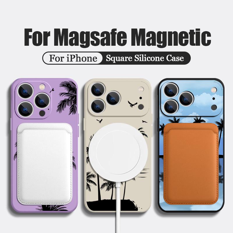 Magnetic For Magsafe Case For iPhone 17 Pro Max Ink Coconut Print Soft Silicone Phone Back Cover For iPhone 16 15 14 13 Pro Max 16e 17e