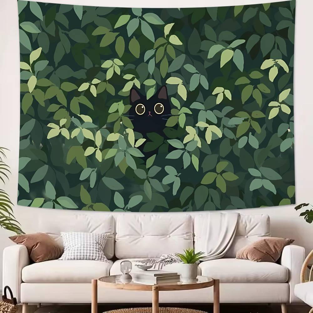 XL Pretty Cute Green Cat Art Tapestry Decoration Bedroom Dormitory Background Cloth Holiday Home Party Living Room Club Tapestry