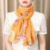 Spring and Autumn Long Shawl Artistic Flower Print Hanging Tassel Fashionable Scarf Women's Travel Sunscreen Decoration Exterior