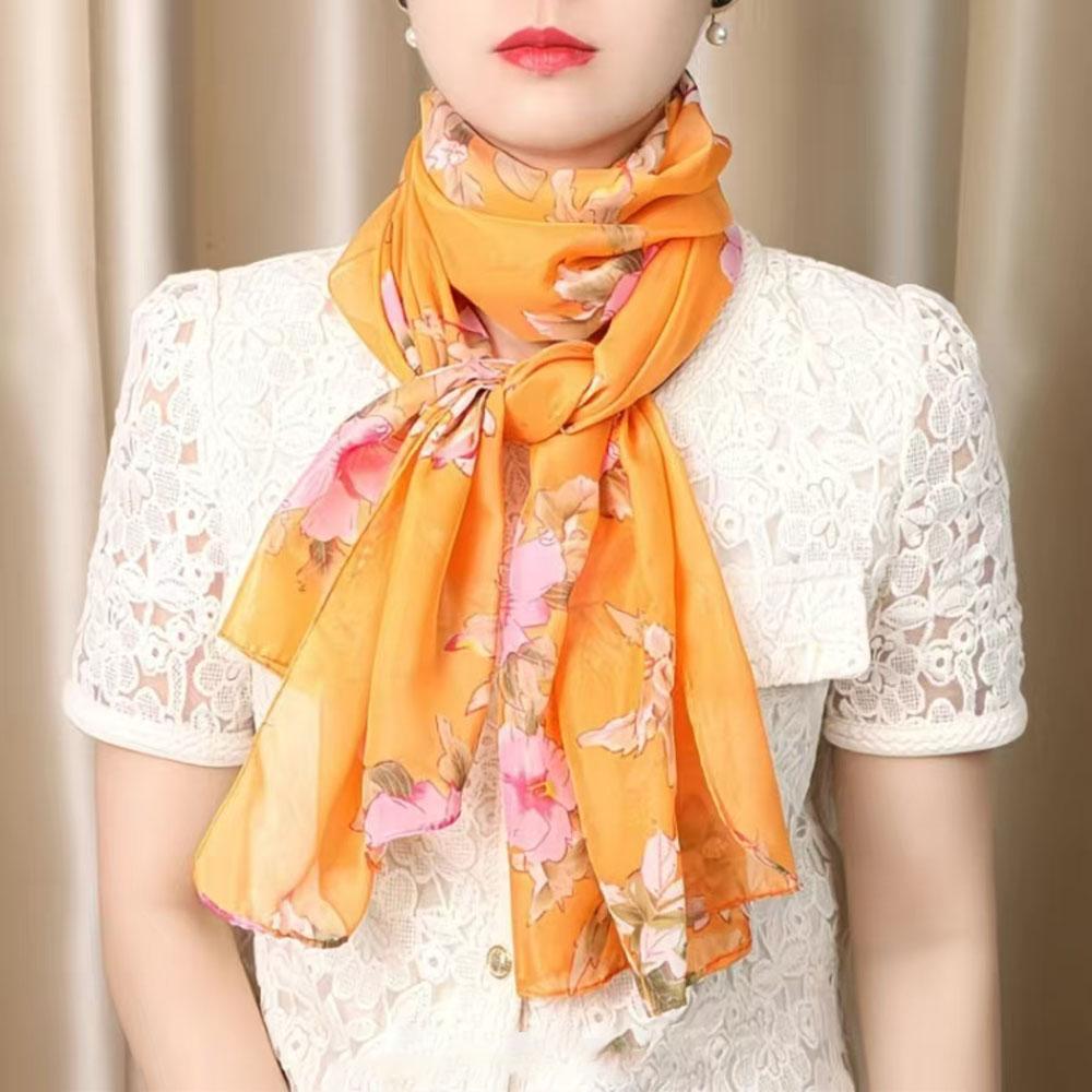 Spring and Autumn Long Shawl Artistic Flower Print Hanging Tassel Fashionable Scarf Women's Travel Sunscreen Decoration Exterior