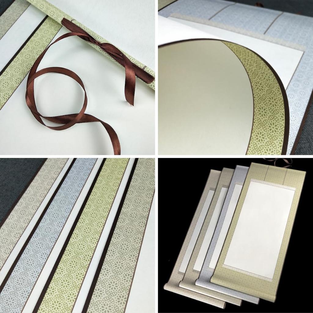 Uccellino Hanging Scrolls with Wind Obi, Set of 2, Plain White Paper, Hanshi Paper, for Calligraphy, Scrolls, Penmanship, New Year's Calligraphy, Ink