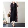 Summer New Literary Large Size Printing Splicing Wood Ear Lace Casual Swing Short Sleeve Long Dresses