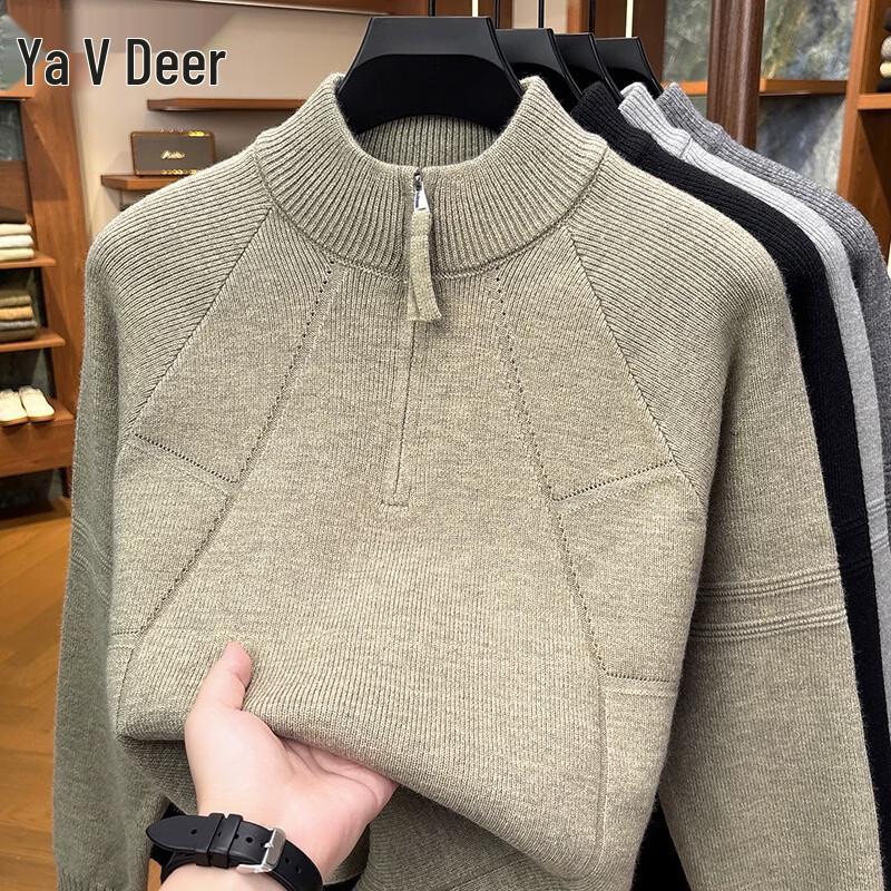 Yalu Men's Casual Half-Zip Stand-Collar Knitted Sweater