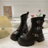 Women Mid-calf Boots Fashion Belt Buckle Designer Women Boots Round Toe Platform Boot Retro Casual Leather Boots for Women Botas