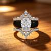 Black Silicone Crown Wedding Ring Set Pear Cut Zircon S Stackable Engagement Band for Women Bridal Gift Jewelry