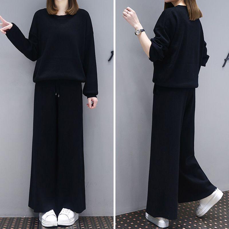 

Spring Arrival: Plus Size Age-Reducing Women s Suit - Tummy Concealing Wide-Leg Pants & Stylish Top L чорний