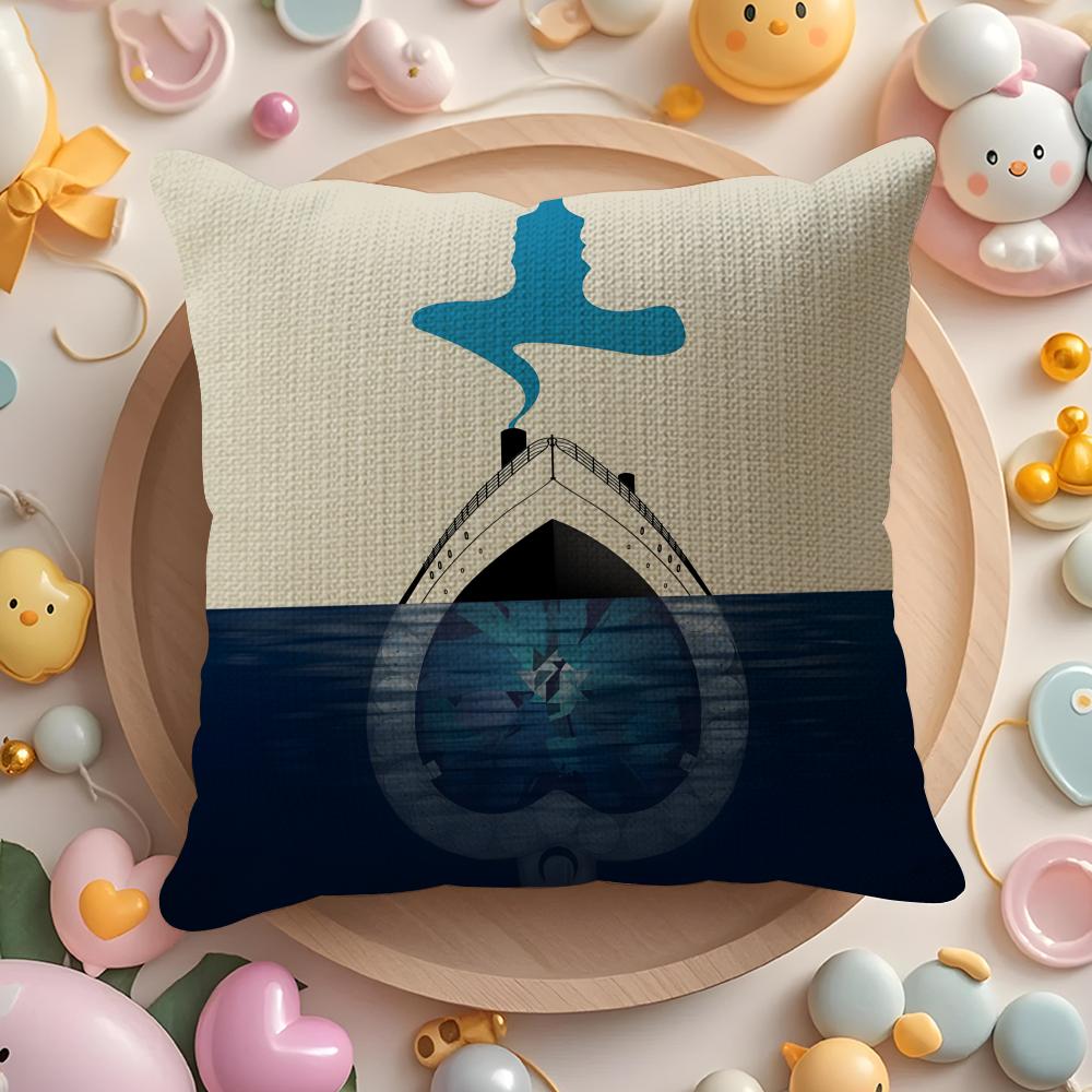 Ocean Heart Sapphire T-Titanic Pillow Case Sofa Living Room Bedroom Headboard Backrest Cushion Square Cushion
