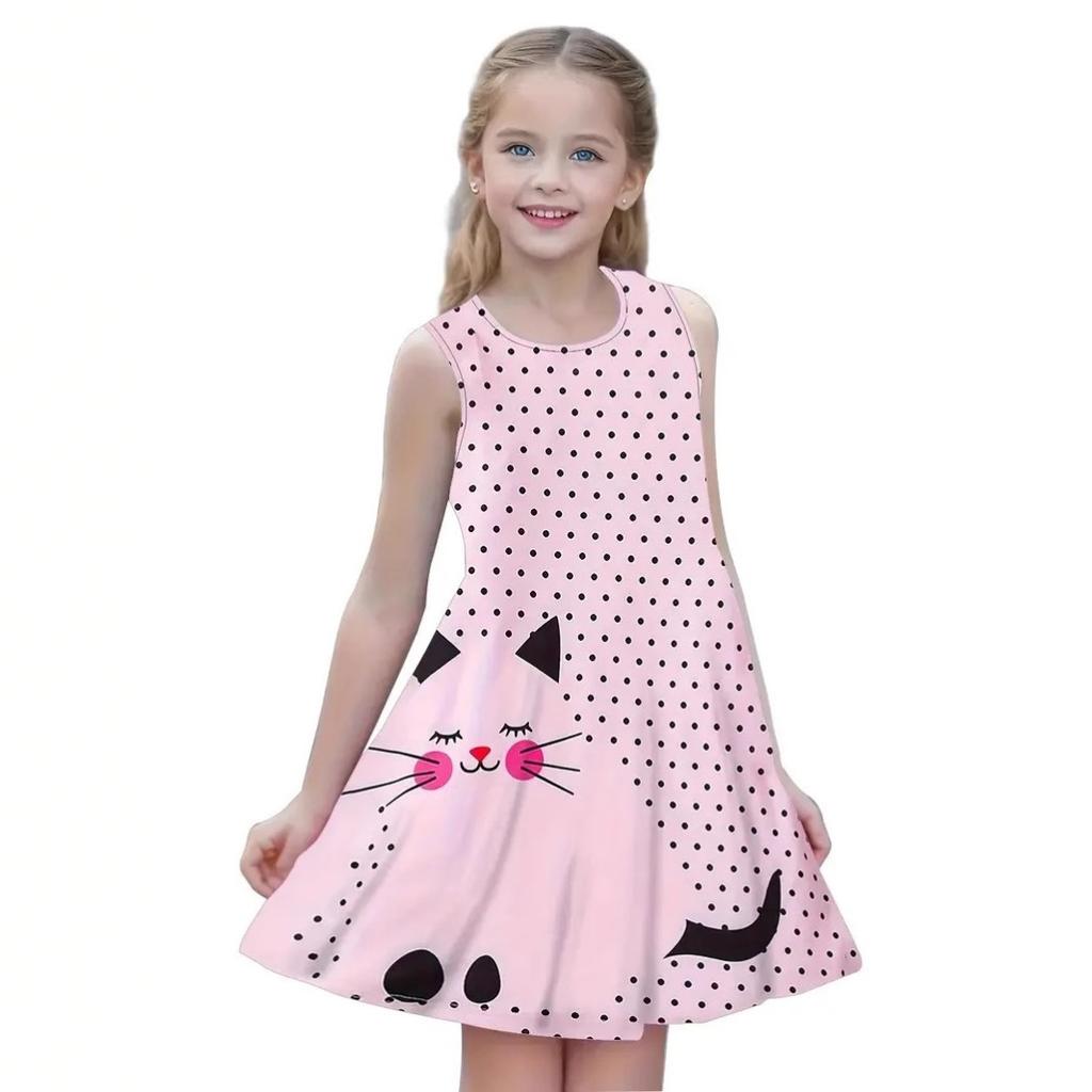 Fashion Children's Dresses New Fashion Loose Cute 3D Animal Pattern Children Girls Sleeveless Dresses