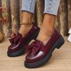 2024 Women's British Style Bow Knot Leather Slip-on Loafers with Thick Soles