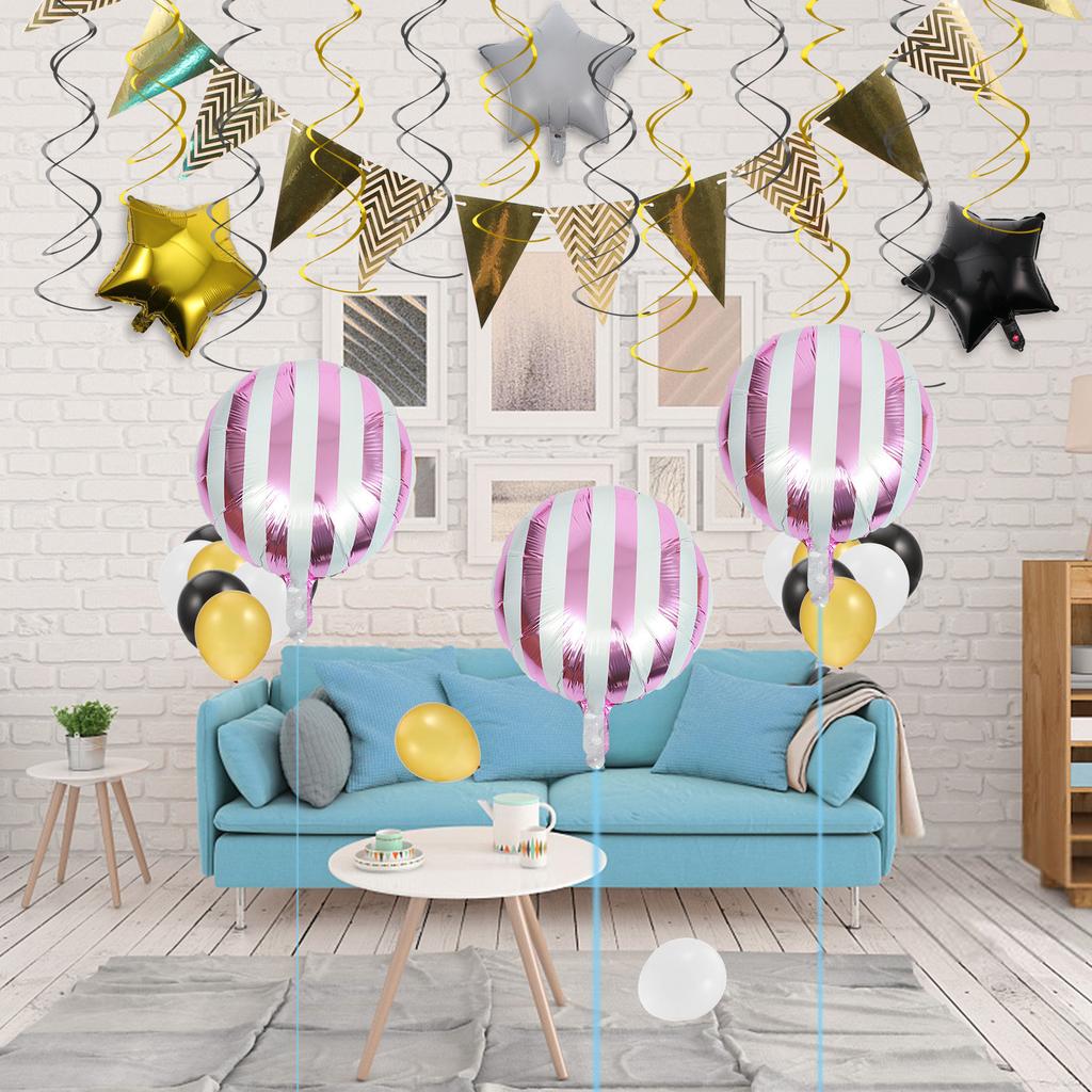 10Pcs Candy Color Striped Aluminum Film Balloons Wear Resistant Birthday Party Decor Scene Decorations Round Striped Balloon