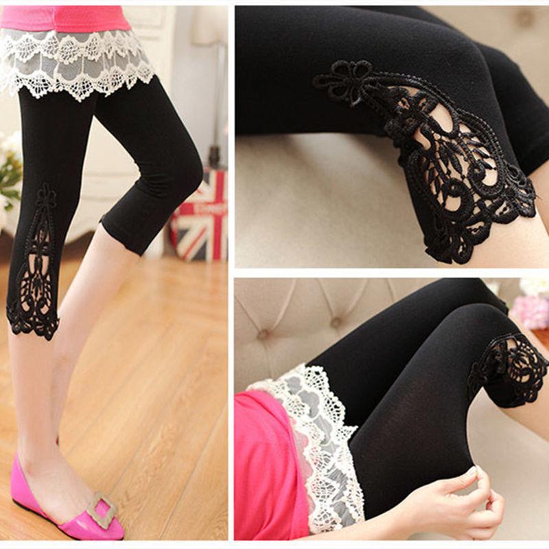 Lace Women's Leggings: Slimming, Elastic Three-Quarter Summer Tights